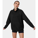 Turtleneck Zipper Kangaroo Pocket Plain Sports Sweatshirt